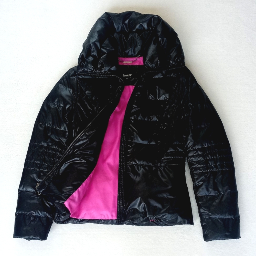 DKNY Women’s Black Down Quilted Puffer Long Sleeve Waist Length Coat XS - Picture 2 of 16